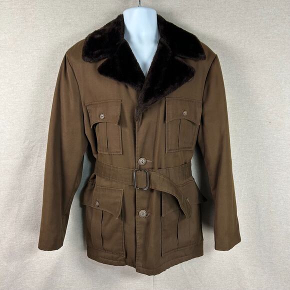 Shanhouse Other - Vintage Shanhouse Mens Canvas Barn Coat Size 44 Chore Jacket Faux Fur Lined Belt